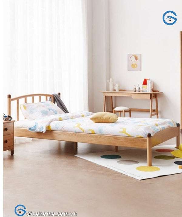 Giường đơn gỗ sồi nga 1m2 thiết kế đơn giản2