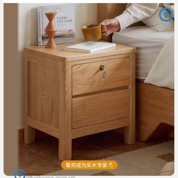 Tủ đầu giường có khóa gỗ sồi tự nhiên3