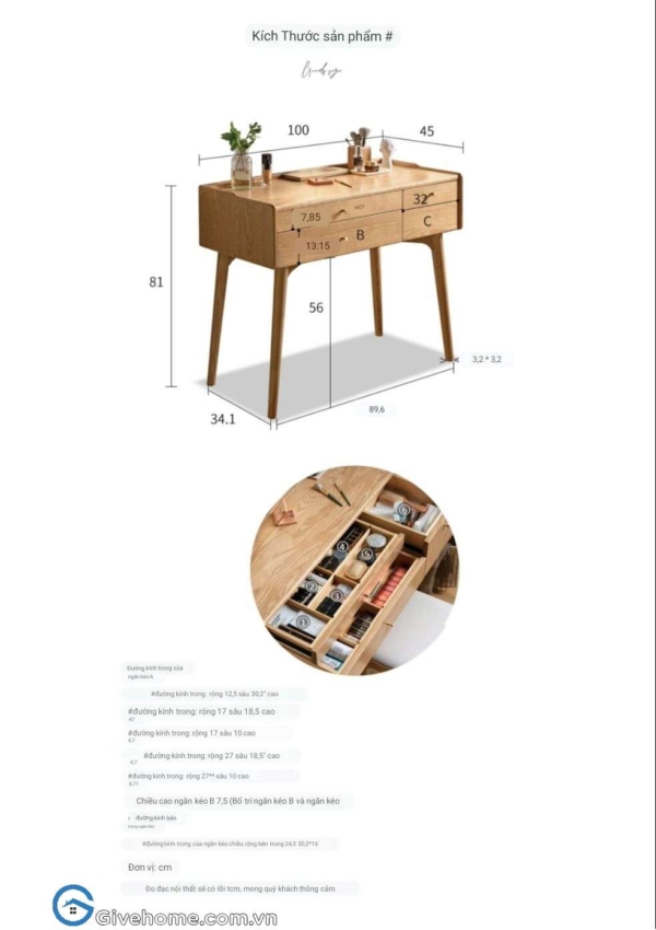 bàn trang điểm gỗ tự nhiên thiết kế đơn giản6