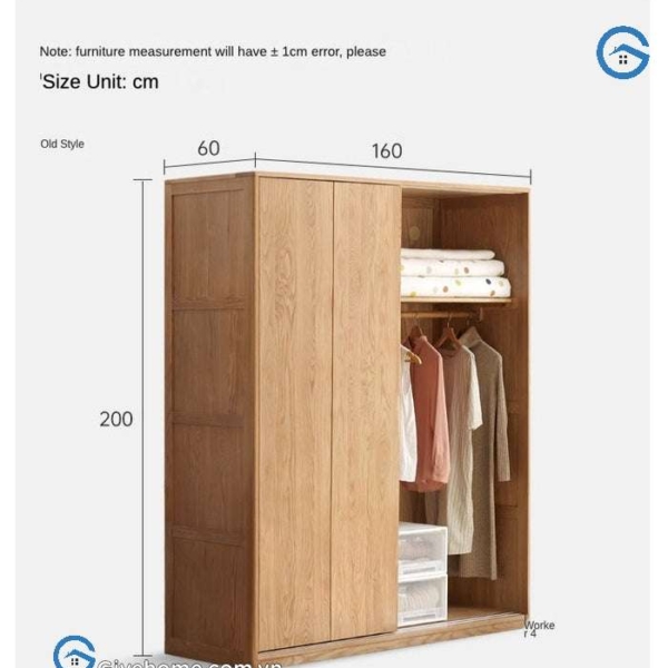 Tủ quần áo cửa lùa 1m6 gỗ sồi tự nhiên2
