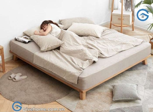 Giường ngủ không đầu giường gỗ sồi tự nhiên1