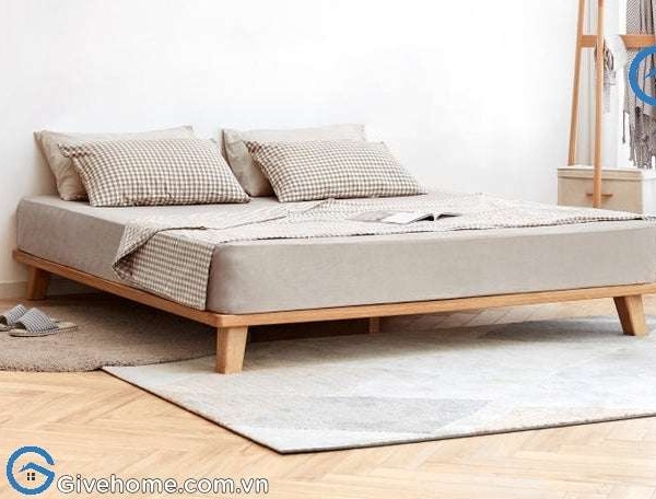 Giường ngủ không đầu giường gỗ sồi tự nhiên3