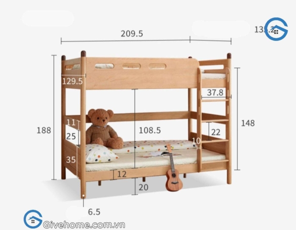 Giường tầng trẻ em bằng gỗ sồi tự nhiên5
