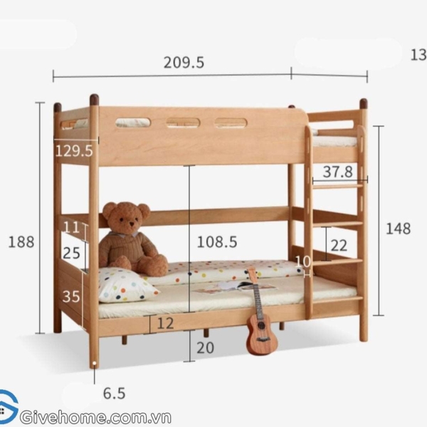 Giường tầng trẻ em bằng gỗ sồi tự nhiên5