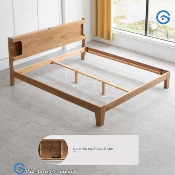 Giường có hộc tủ ở đầu giường gỗ sồi tự nhiên1
