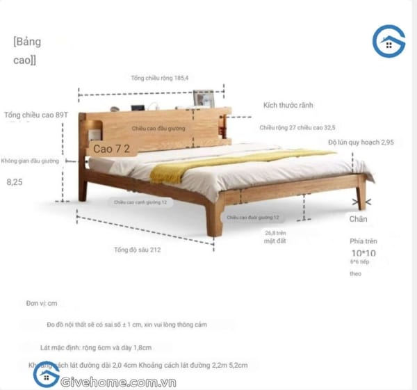 Giường có hộc tủ ở đầu giường gỗ sồi tự nhiên2