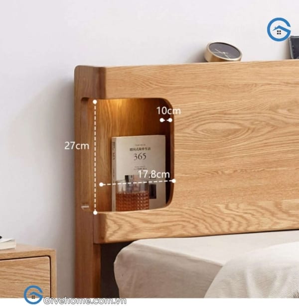 Giường có hộc tủ ở đầu giường gỗ sồi tự nhiên3