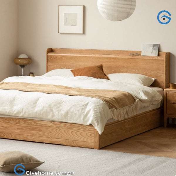 Giường ngủ có ngăn kéo 2m2 gỗ sồi tự nhiên07
