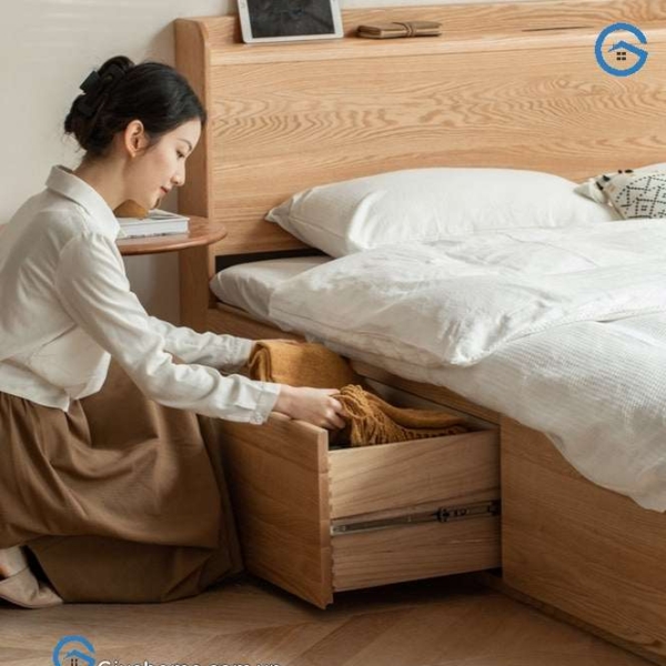 Giường ngủ có ngăn kéo 2m2 gỗ sồi tự nhiên09