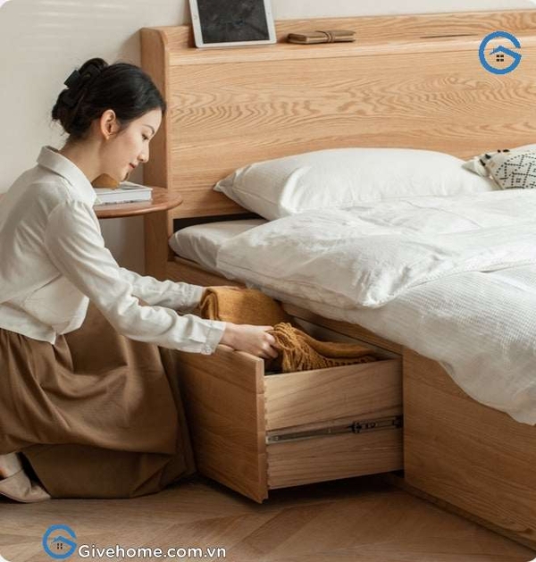 Giường ngủ có ngăn kéo 2m2 gỗ sồi tự nhiên09