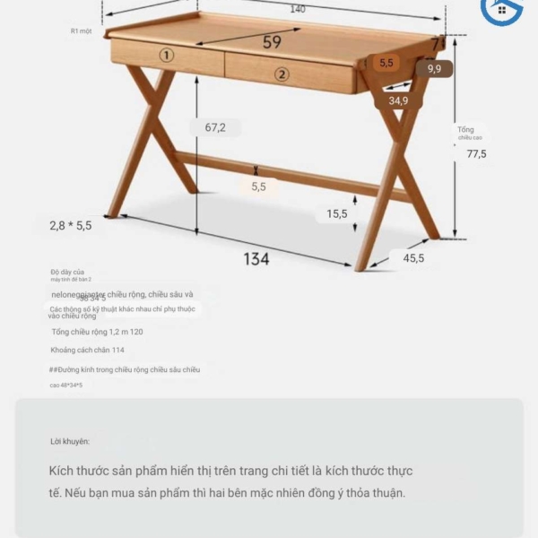 bàn học gỗ tự nhiên kiểu đơn giản