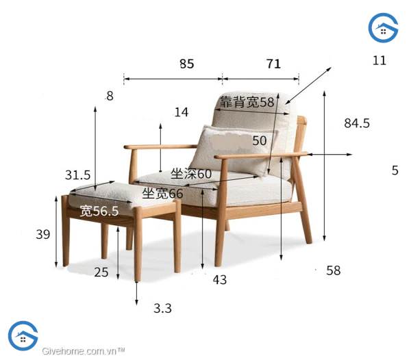 ghế bành sofa gỗ sồi thiết kế tối giản (3)