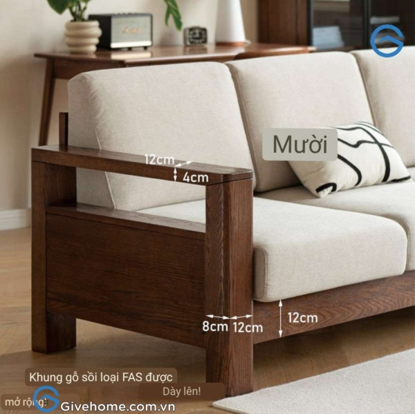 Ghế sofa gỗ sồi tự nhiên bọc nỉ cho phòng khách5
