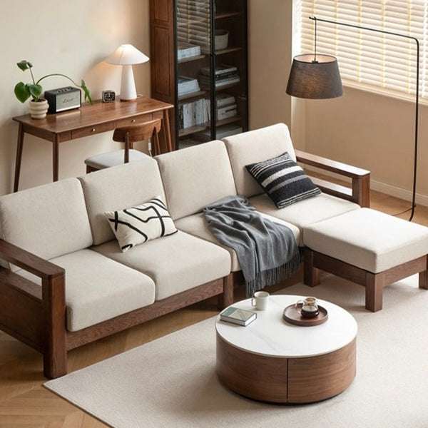 Ghế sofa gỗ sồi tự nhiên bọc nỉ cho phòng khách9