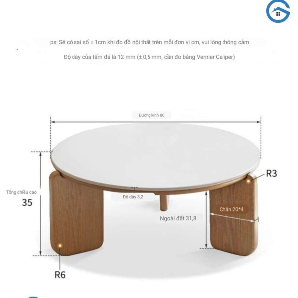 bàn trà tròn đôi gỗ sỗi mặt đá thiết kế hiện đại1