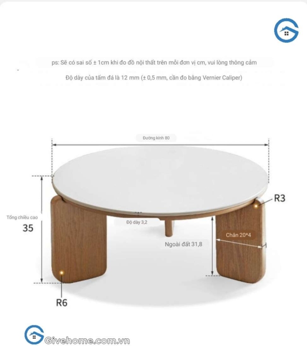 bàn trà tròn đôi gỗ sỗi mặt đá thiết kế hiện đại1