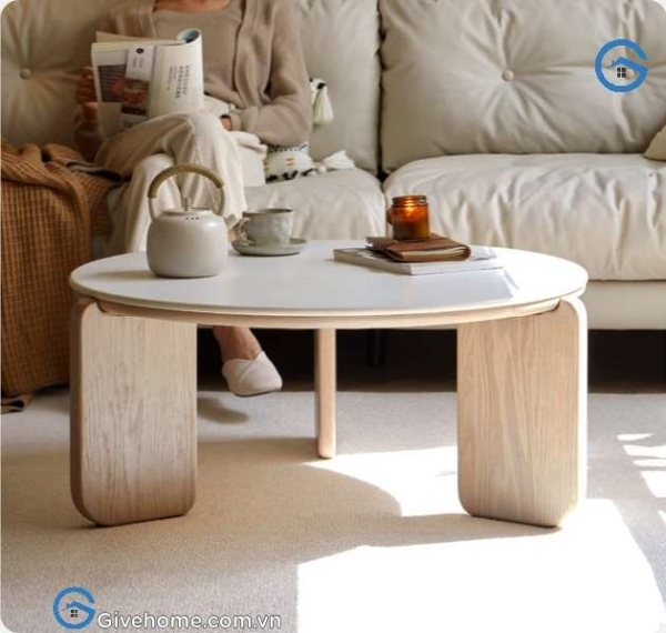 bàn trà tròn đôi gỗ sỗi mặt đá thiết kế hiện đại3