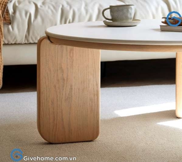 bàn trà tròn đôi gỗ sỗi mặt đá thiết kế hiện đại4