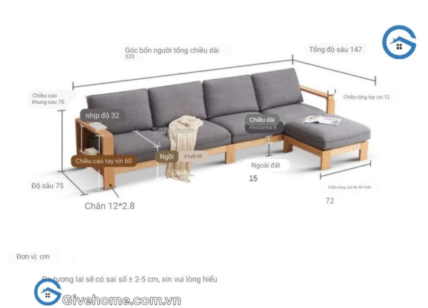 Ghế sofa gỗ đệm nỉ kiểu chữ L đẹp2