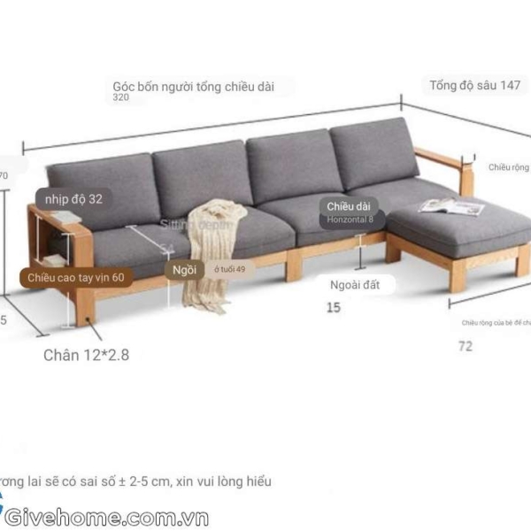 Ghế sofa gỗ đệm nỉ kiểu chữ L đẹp2