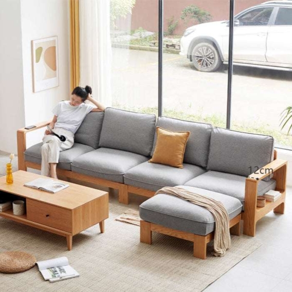 Ghế sofa gỗ đệm nỉ kiểu chữ L đẹp7