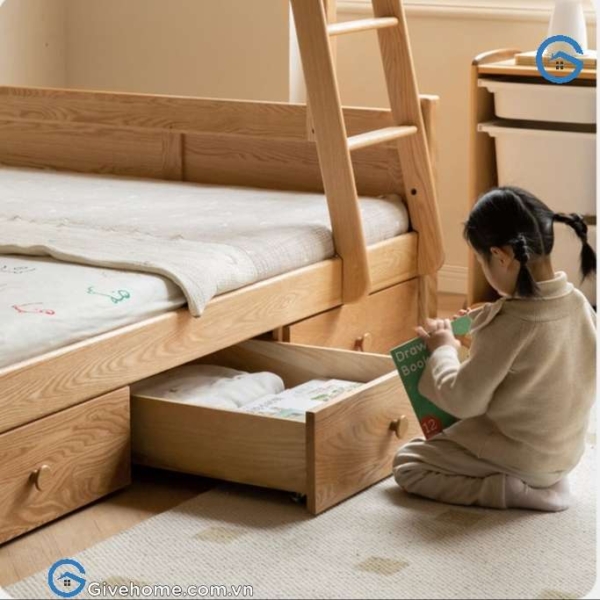 Giường 2 tầng trẻ em bằng gỗ sồi tự nhiên02