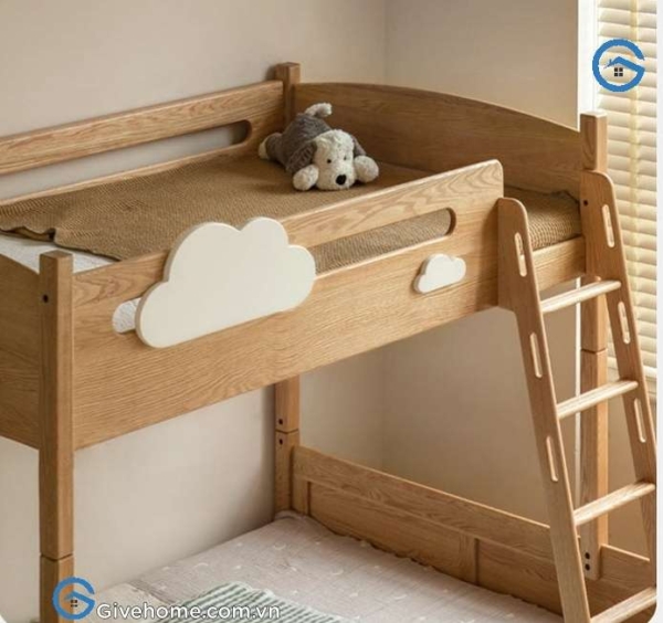 Giường 2 tầng trẻ em bằng gỗ sồi tự nhiên03