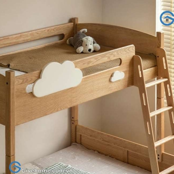 Giường 2 tầng trẻ em bằng gỗ sồi tự nhiên03