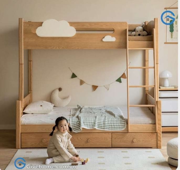 Giường 2 tầng trẻ em bằng gỗ sồi tự nhiên04