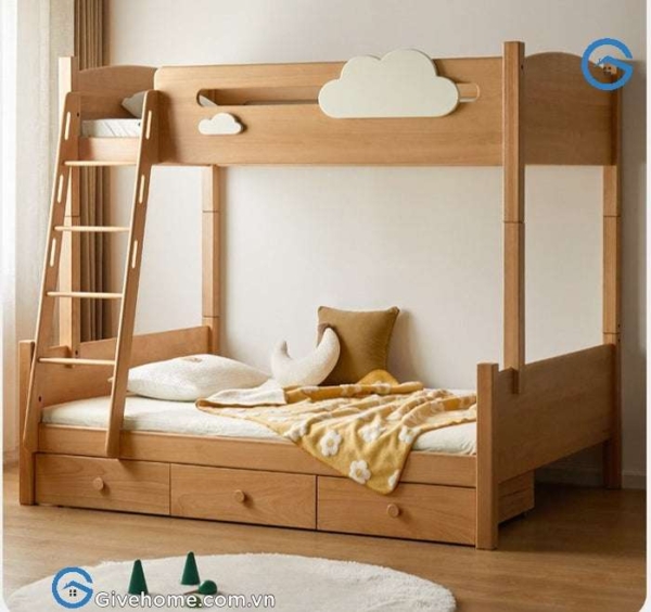 Giường 2 tầng trẻ em bằng gỗ sồi tự nhiên06