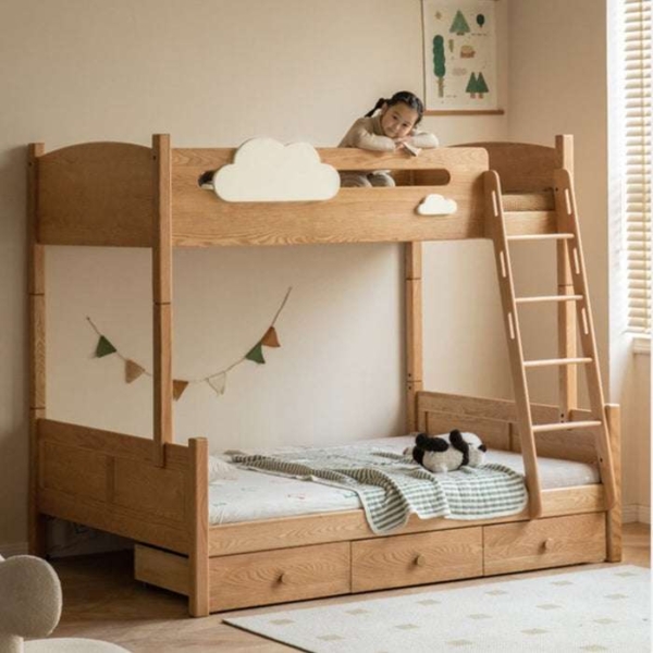 Giường 2 tầng trẻ em bằng gỗ sồi tự nhiên07