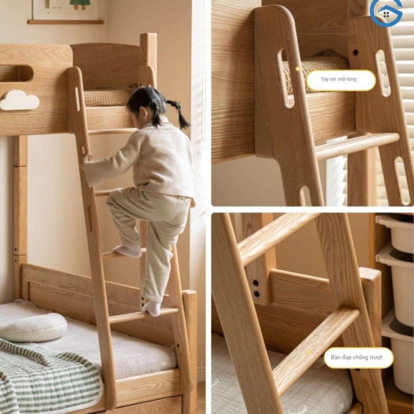 Giường 2 tầng trẻ em bằng gỗ sồi tự nhiên08