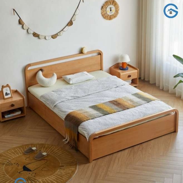 Giường trẻ em bằng gỗ sồi có ngăn đựng đồ tiện ích4