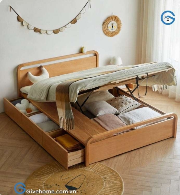 Giường trẻ em bằng gỗ sồi có ngăn đựng đồ tiện ích5