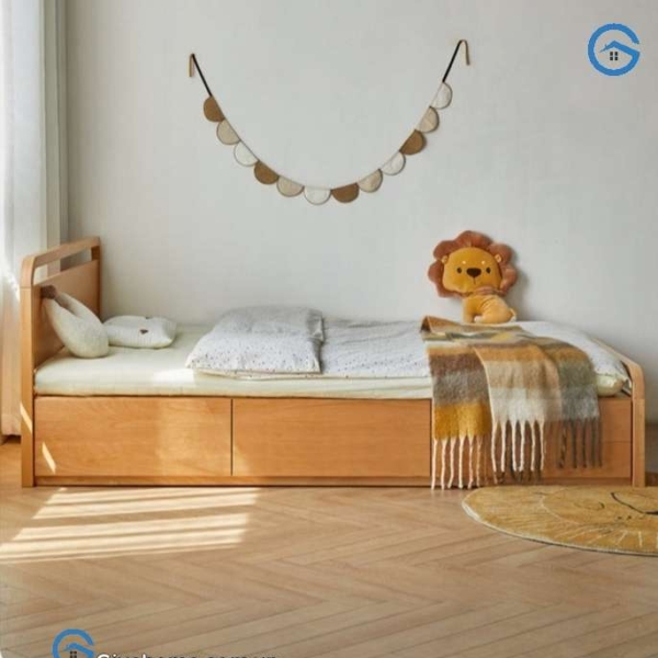 Giường trẻ em bằng gỗ sồi có ngăn đựng đồ tiện ích6