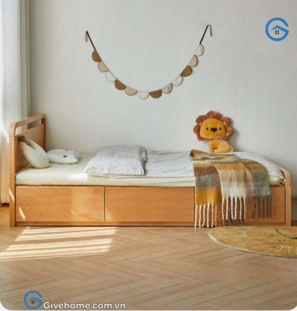 Giường trẻ em bằng gỗ sồi có ngăn đựng đồ tiện ích6