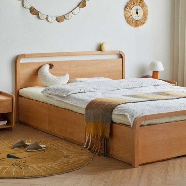 Giường trẻ em bằng gỗ sồi có ngăn đựng đồ tiện ích9