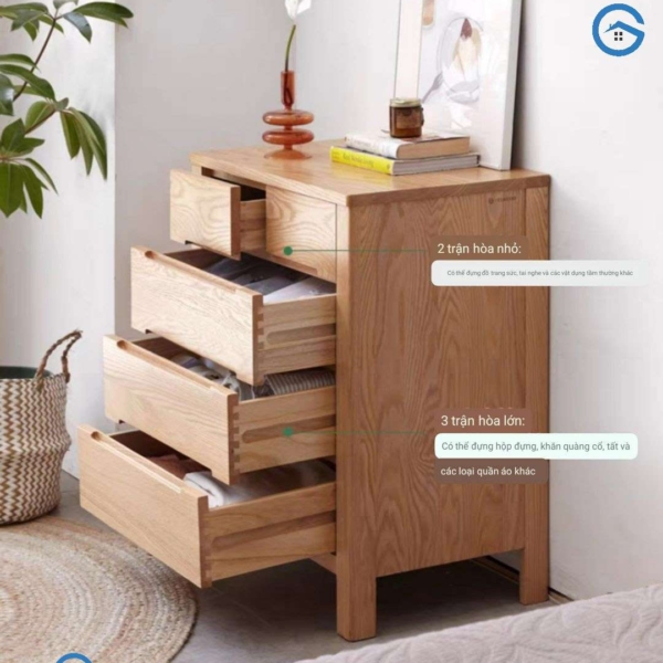 Tủ ngăn kéo nhỏ gỗ sồi tự nhiên sang trọng3