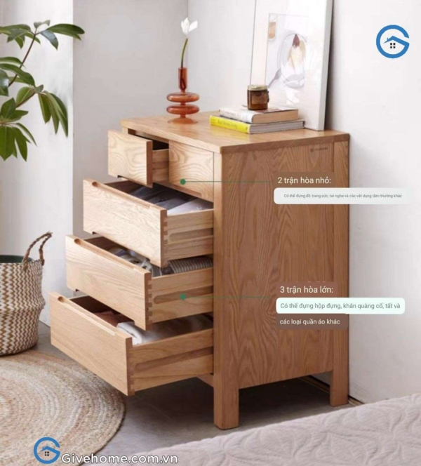 Tủ ngăn kéo nhỏ gỗ sồi tự nhiên sang trọng3