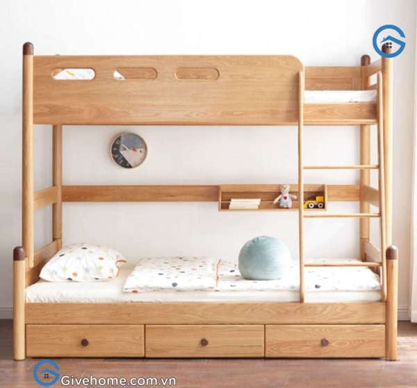 giường tầng gỗ sồi cho bé có ngăn kéo tiện ích1