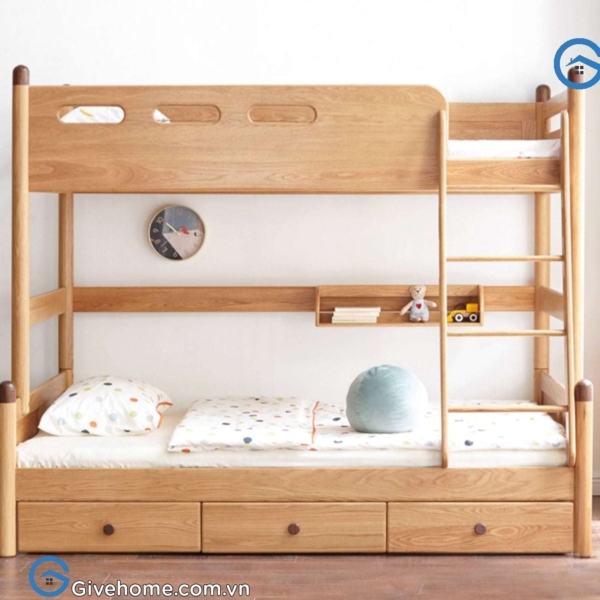 giường tầng gỗ sồi cho bé có ngăn kéo tiện ích1