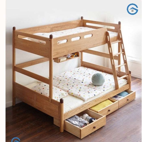 giường tầng gỗ sồi cho bé có ngăn kéo tiện ích2