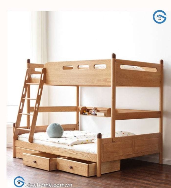 giường tầng gỗ sồi cho bé có ngăn kéo tiện ích4
