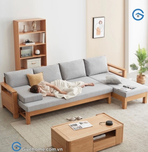 Bộ sofa gỗ sồi chữ L hiện đại1