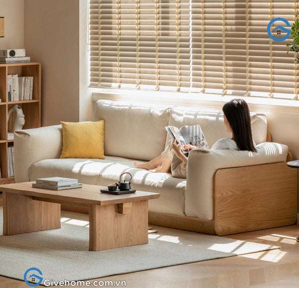 Ghế sofa gỗ sồi kiểu thật thiết kế tối giản2