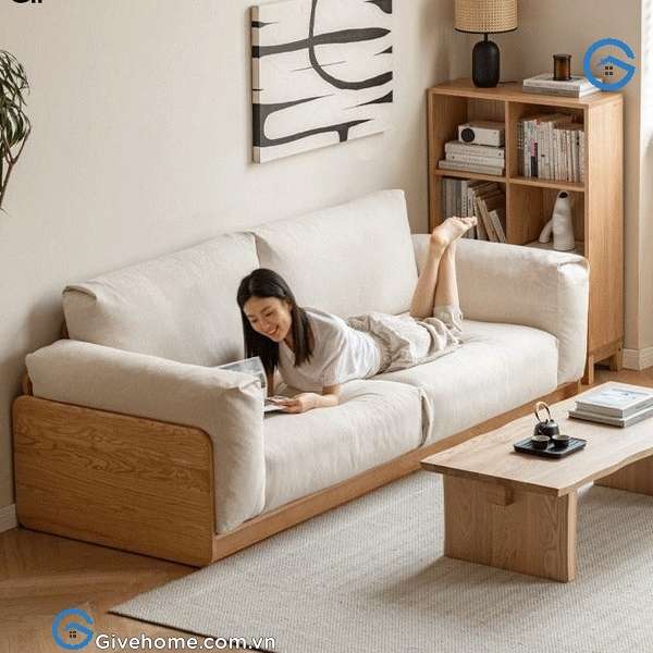 Ghế sofa gỗ sồi kiểu thật thiết kế tối giản3