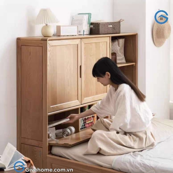 Giường ngủ kết hợp tủ quần áo bằng gỗ sồi hiện đại2