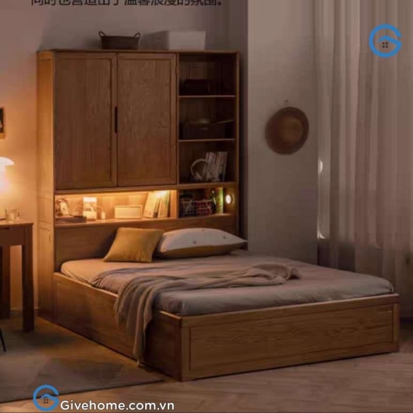 Giường ngủ kết hợp tủ quần áo bằng gỗ sồi hiện đại4