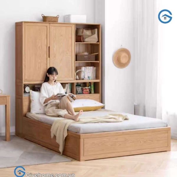 Giường ngủ kết hợp tủ quần áo bằng gỗ sồi hiện đại5