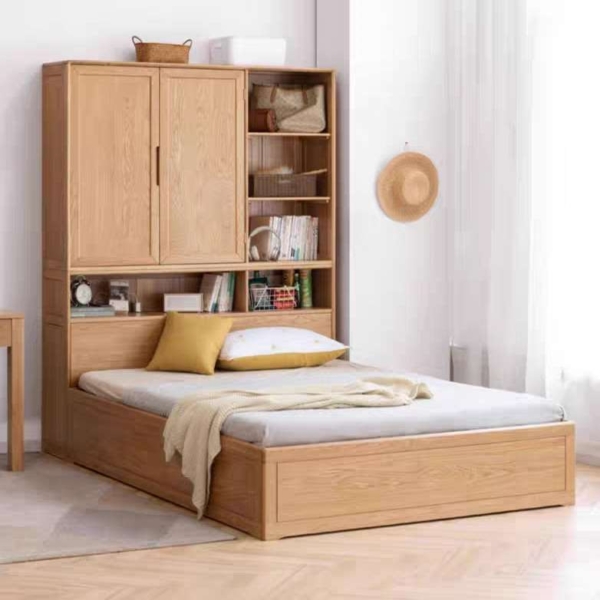 Giường ngủ kết hợp tủ quần áo bằng gỗ sồi hiện đại9